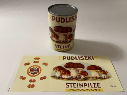 WW2 Polish Pudliszki Food Can Paper Labels Mushrooms (Steinpilze) Frontline Rations