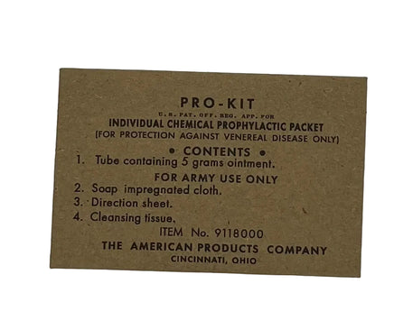American Products Co. Prophylactic Kit American Products Co. Prophylactic Empty Packet Only Medical Frontline Rations