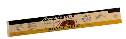 An Armour's Star Roast Beef food label shown against a plain light background, with visible text including 'Armour's Star', 'famous flavour', and 'ROAST BEEF'.