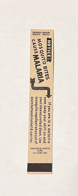 WW2 C Ration Matchbook Malaria Warning (Cover only) Matchbook Frontline Rations