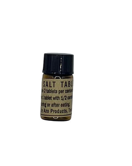 Small container labeled 'SALT TABLETS' on a white background