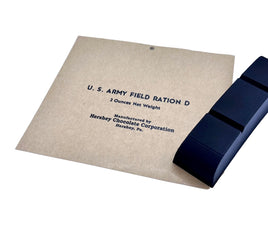 U.S. Army Field Ration D packaging with a tan wrapper on a white background