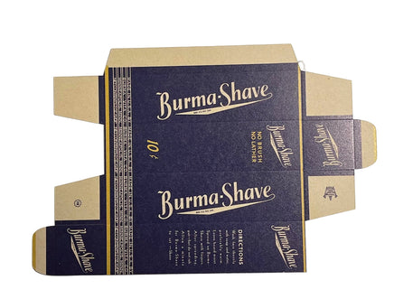 Burma-Shave packaging box on a white background