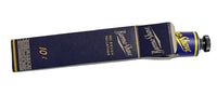 Blue and yellow tube of Burma  Shave cream on a white background