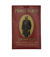 Vintage Prince Albert crimp cut tobacco package with a portrait of a man in a suit.