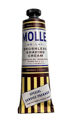 Molle brushless shaving cream tube on a white background