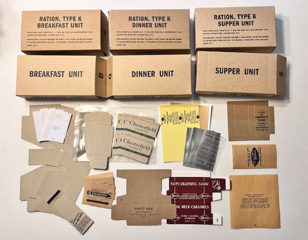 K Ration Outer Box K Ration Boxes and inner component wrappers| Frontline Rations