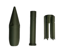 Green rocket components on a white background
