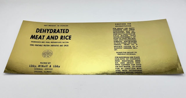 Dehydrated Meat and Rice Label| Frontline Rations