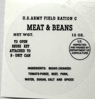 C Ration Can Decals M1 Meat and Beans (Early Mid) c rations Frontline Rations