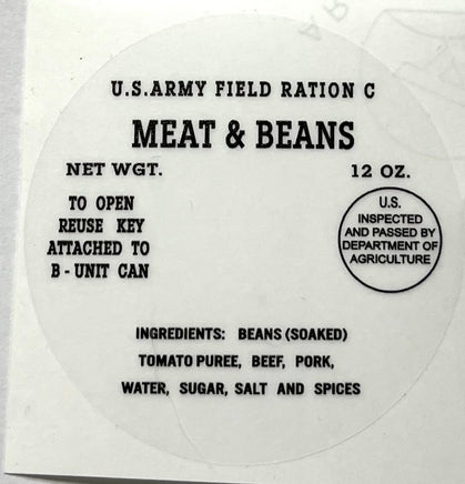 C Ration Can Decals M1 Meat and Beans (Early Mid) c rations Frontline Rations