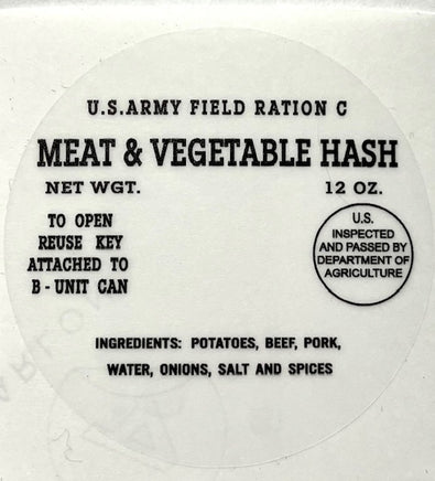 C Ration Can Decals M2 Meat and Vegetable Hash (Early Mid) c rations Frontline Rations