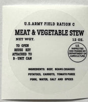C Ration Can Decals M3 Meat and Vegetable Stew (Early Mid) c rations Frontline Rations