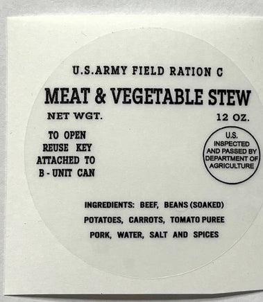 C Ration Can Decals M3 Meat and Vegetable Stew (Early Mid) c rations Frontline Rations