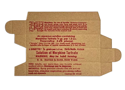 Cardboard box with printed text on a white background